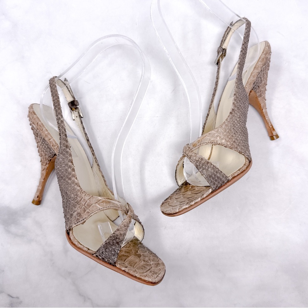 PRADA Vintage Y2K Leather Snakeskin Square Toe Slingback Sandal Heels 2000s 35.5 - Picture 8 of 16